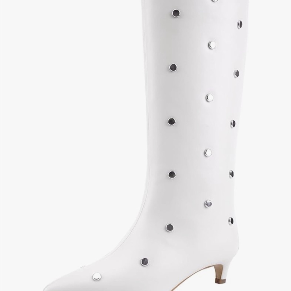 White Studded Knee-High Women's Boots